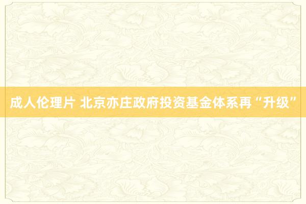成人伦理片 北京亦庄政府投资基金体系再“升级”